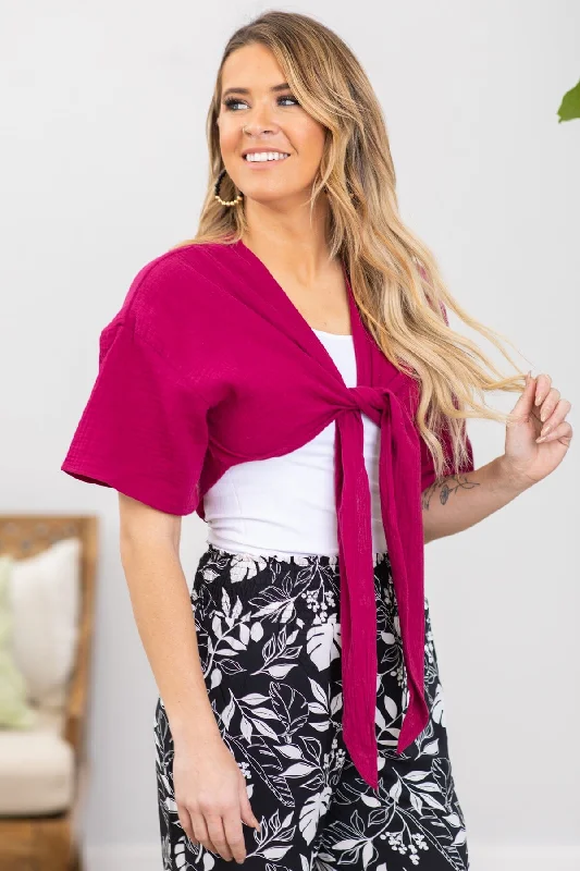 Low Cost Raspberry Gauze Tie Front Top