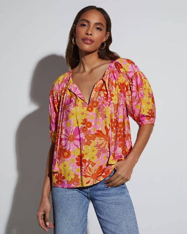 Weekend Deal Tropical Escape Floral Short Sleeve Blouse
