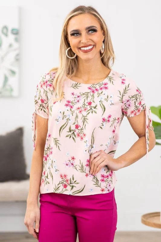 Major Savings Baby Pink Floral Top With Sleeve Detail
