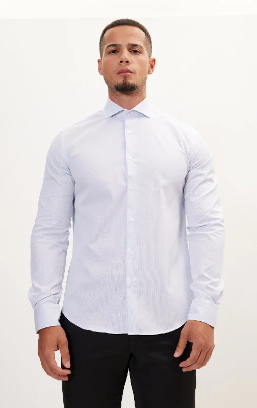 Pure Cotton French Placket Spread Collar Dress Shirt - White Light Blue Royal Oxford