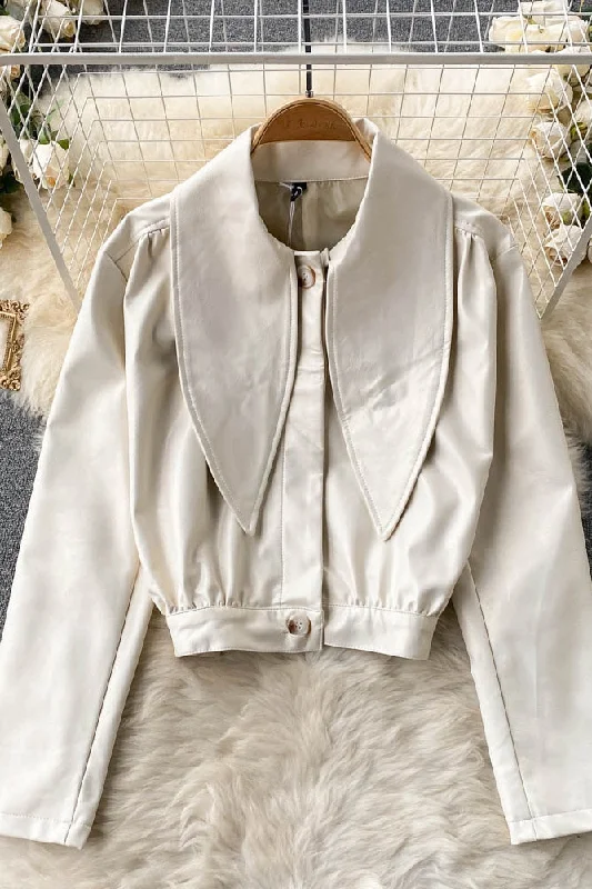 Weekend Offers That Delight Women's Scarf Collar long sleeve single car leather coat  1510