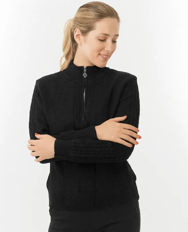 Take Advantage SIZE L - PURE GOLF Sorrell Cable Knit Lined Quarter Zip Jumper 501 Black