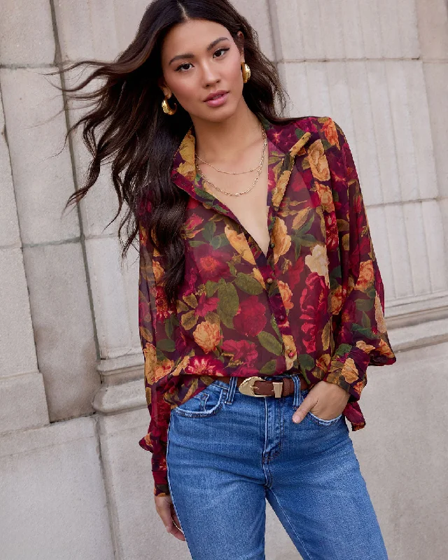 Weekend Discounts Worth Grabbing Sweet Maple Floral Mock Neck Blouse