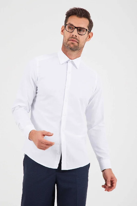 Slim Fit Cotton Blend White Dress Shirt