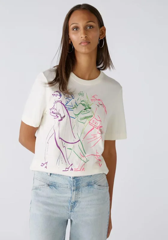 Can't Resist Oui Embellished Graphic Print T-Shirt, Off White