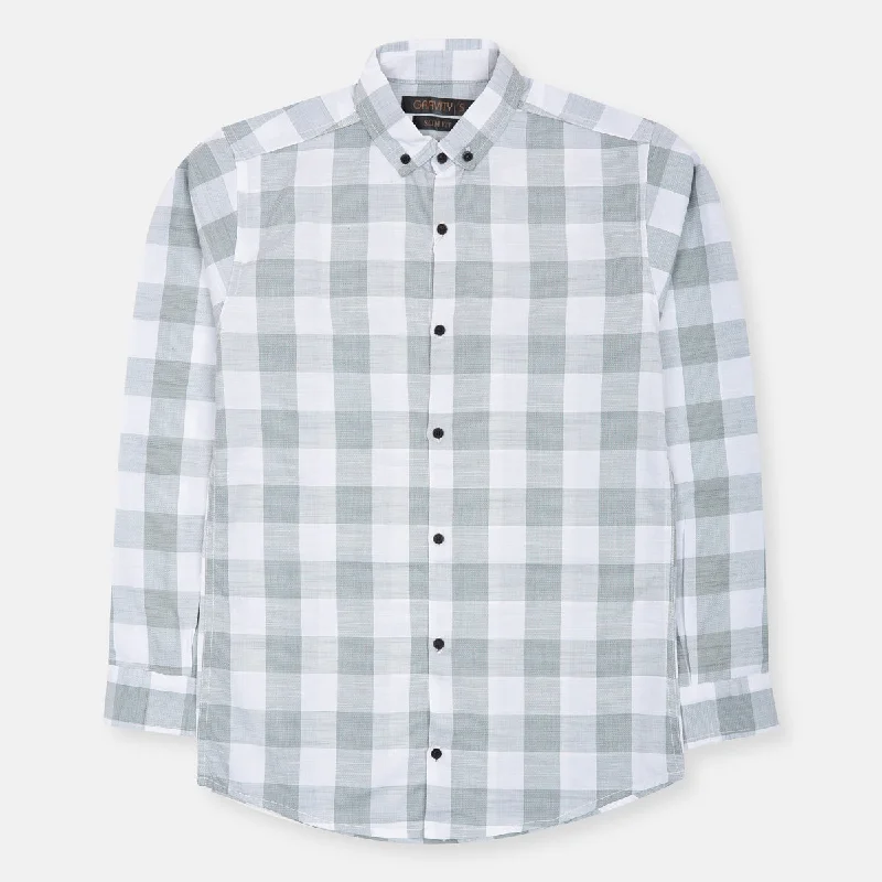 GV Sea Weel Green & White Big Box Check Button Down Casul Shirt 9845