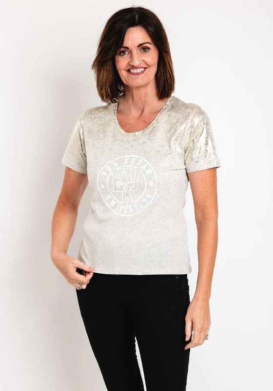 Deep Savings Eva Kayan Metallic Print Cotton T-Shirt, Greige