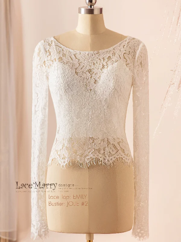 Mega Discount EMILY & JOLIE #2 / Bridal Lace Topper with Boat Neckline