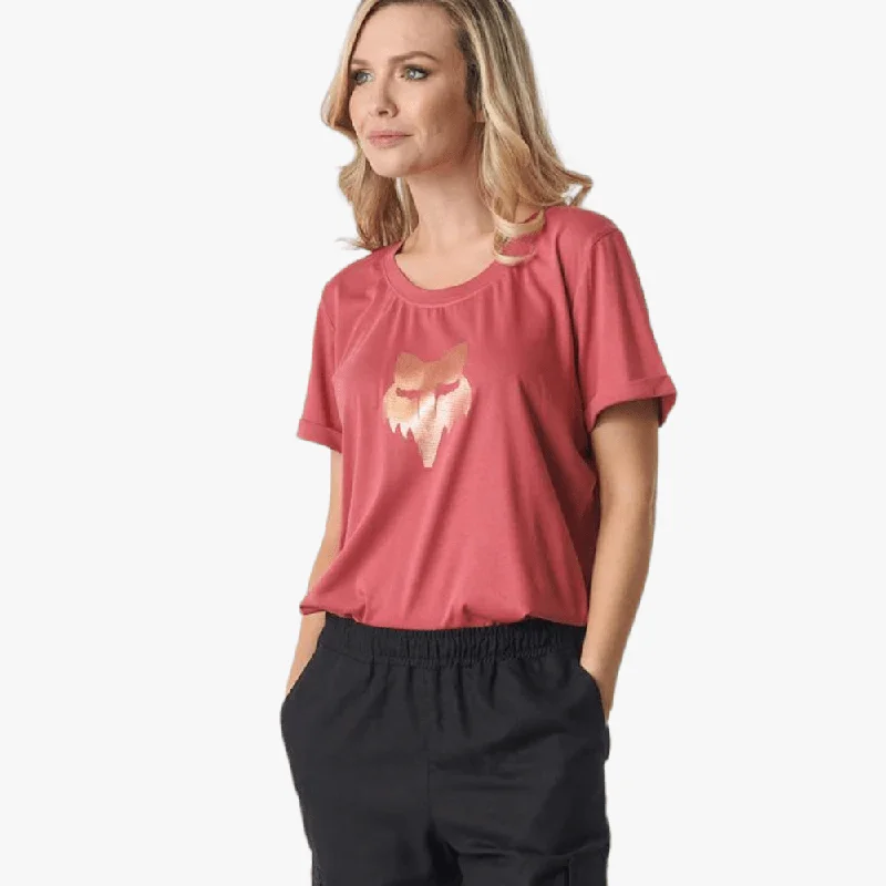 Today Only Fox Womens Strip Head Short Sleeve Tee Rosewood