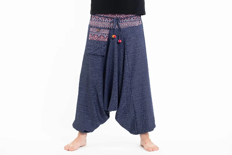 Price Fest Unisex Pinstripe Harem Pants With Hill Tribe Trim in Navy