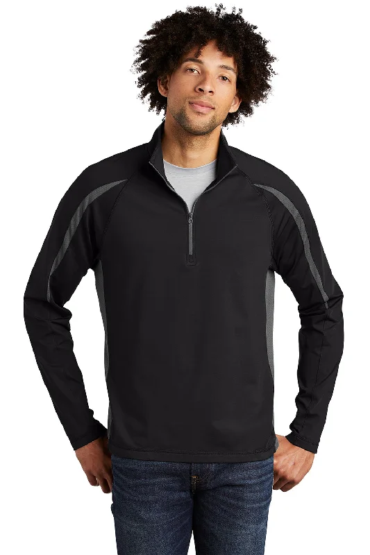 Sport-Tek Mens Sport-Wick Moisture Wicking 1/4 Zip Sweatshirt - Black/Charcoal Grey