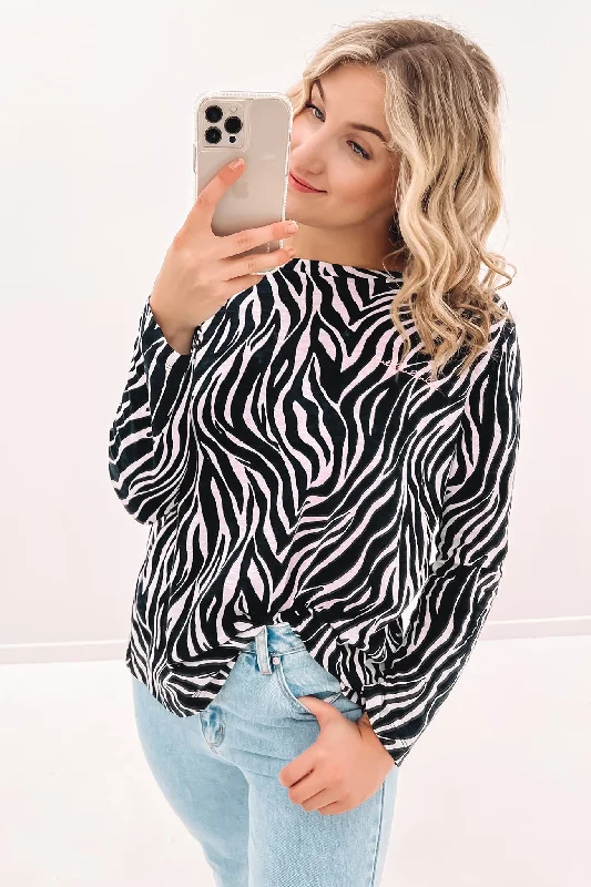 Clearance Event Lola Long Sleeve Top Black Zebra