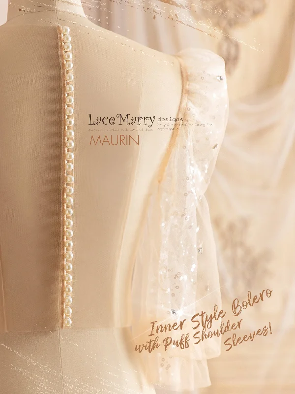 Best Seller MAURIN / Pearly Buttons and Puff Sleeves Bridal Inner Topper