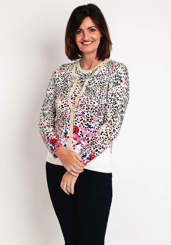 New Deals Micha Round Neck Leopard Print Top & Cardigan Twinset, Multi