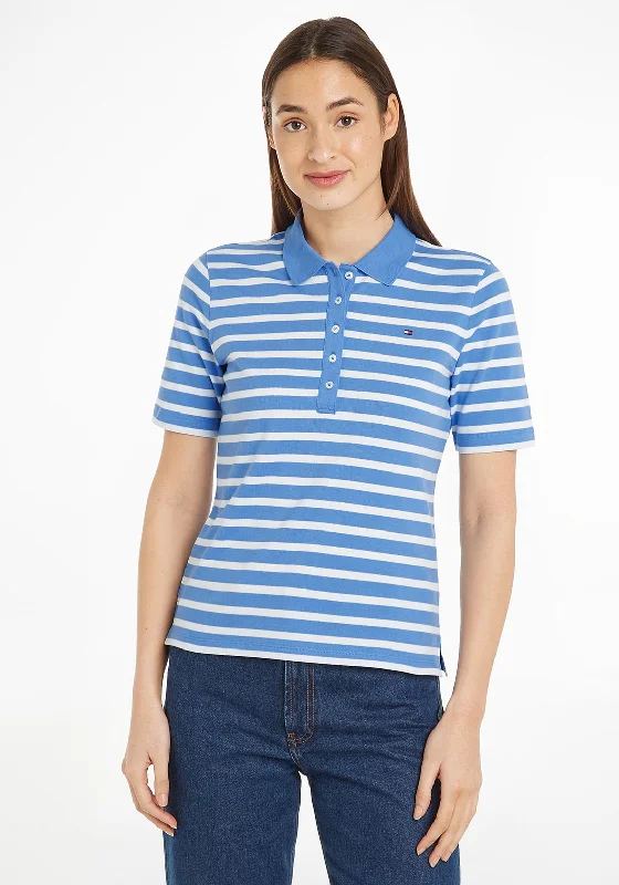Time-Sensitive Tommy Hilfiger Womens 1985 Striped Polo Shirt, Breton Ecru & Blue Spell