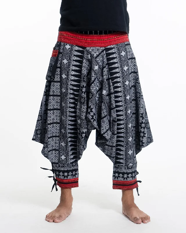 Stock Clearance Traditional Prints Thai Hill Tribe Fabric Drop Crotch Harem Pants with Ankle Straps