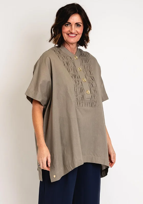 Bargain Prices Malissa J One Size Ruched Linen Shirt, Mushroom