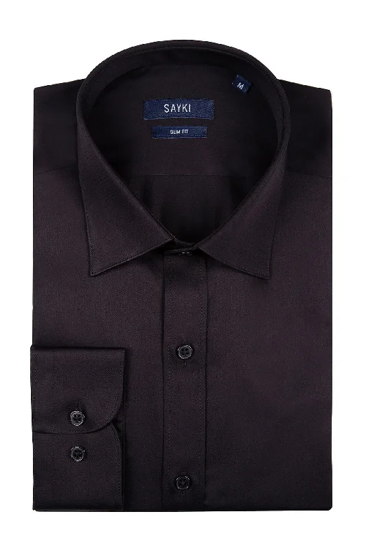 Slim Fit Long Sleeve Cotton Black Dress Shirt