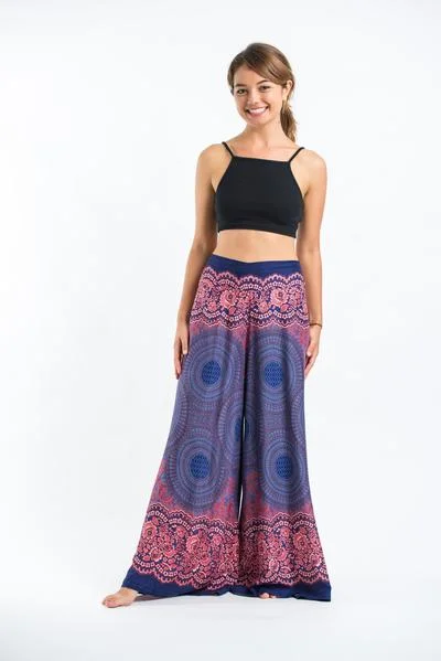 Discount Mania Womens Geometric Mandalas Palazzo Pants in Blue