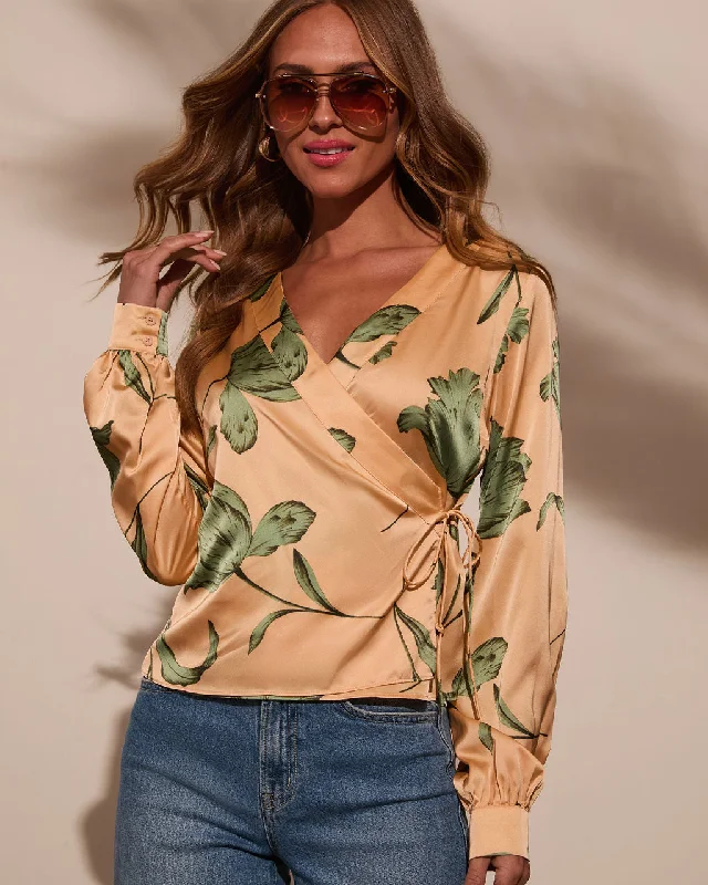 Lowest Price Sunlit Tropics Satin Surplice Top