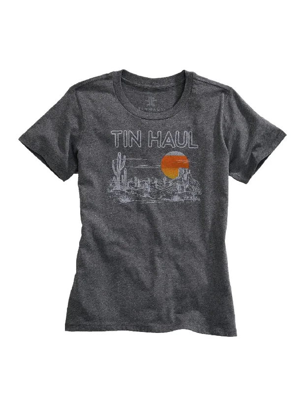 Savings Bonanza Tin Haul Womens Grey Cotton Blend Desert Scenery S/S T-Shirt
