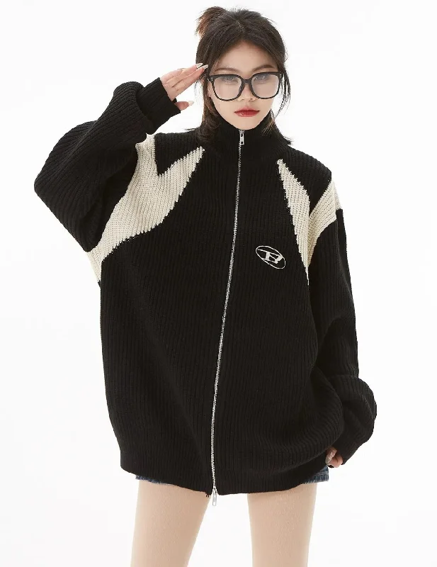 Factory Direct Sale Turtleneck Zip-Up Loose Cardigan