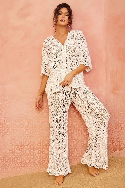 Weekend Deal Heat Wave Crochet Pants - White