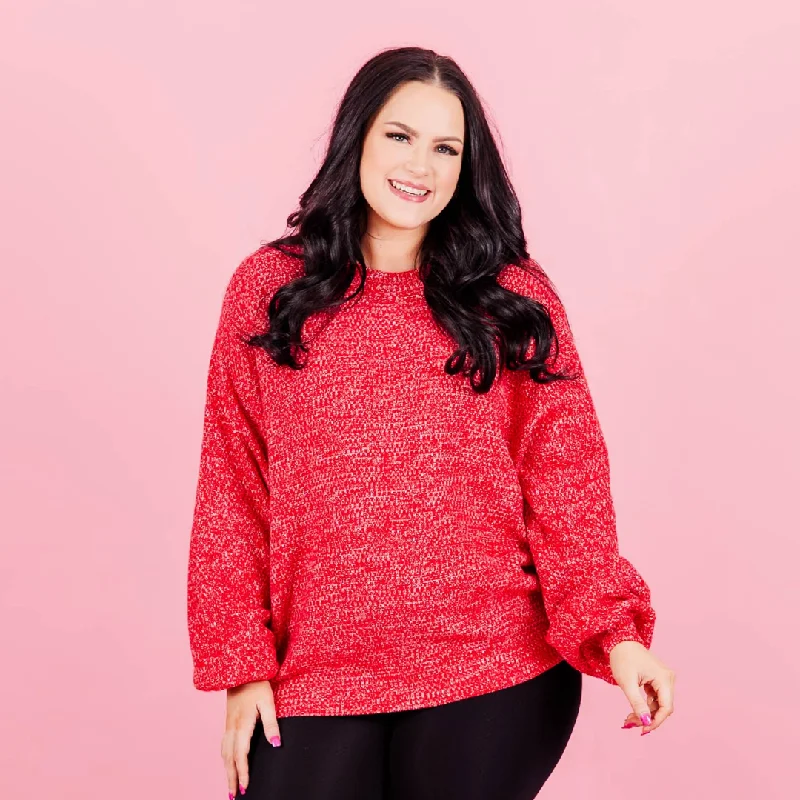 Limited Availability Cozy Bubble Sleeve Sweater, Ruby