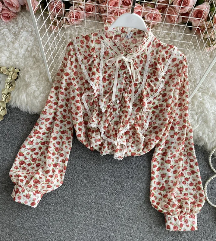 Celebrate the Weekend with Discounts Cute floral long sleeve top  338