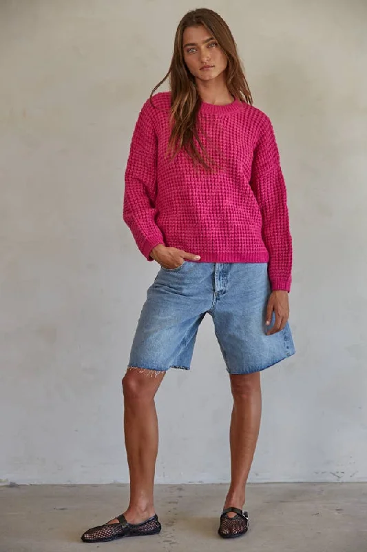 Hurry In Waffle Knit Crew Crew Neck Pullover