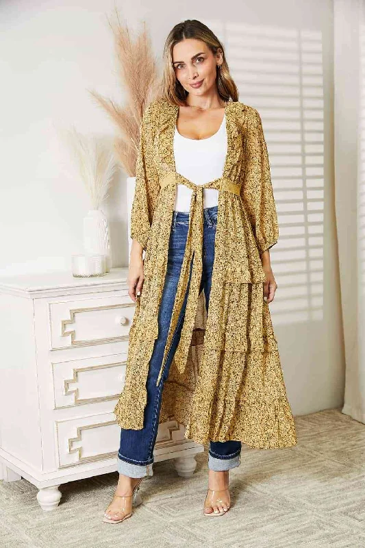 Weekend Discounts to Delight TastyHottie - HEYSON Full Size Tie Front Ruffled Duster Cardigan Weekend Discounts to Delight TastyHottie - HEYSON Full Size Tie Front Ruffled Duster Cardigan