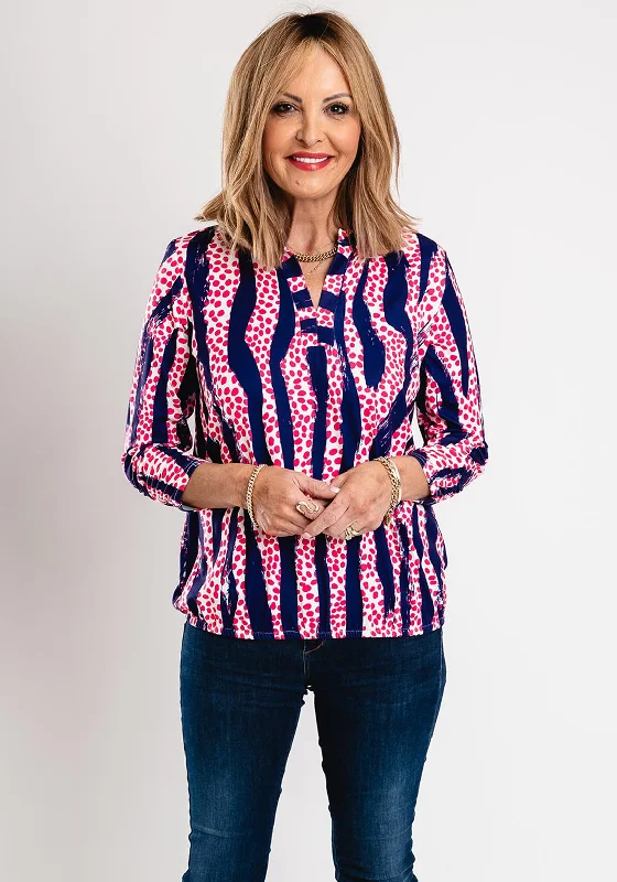 Low Price Leon Collection Notch Neckline Print Top, Pink