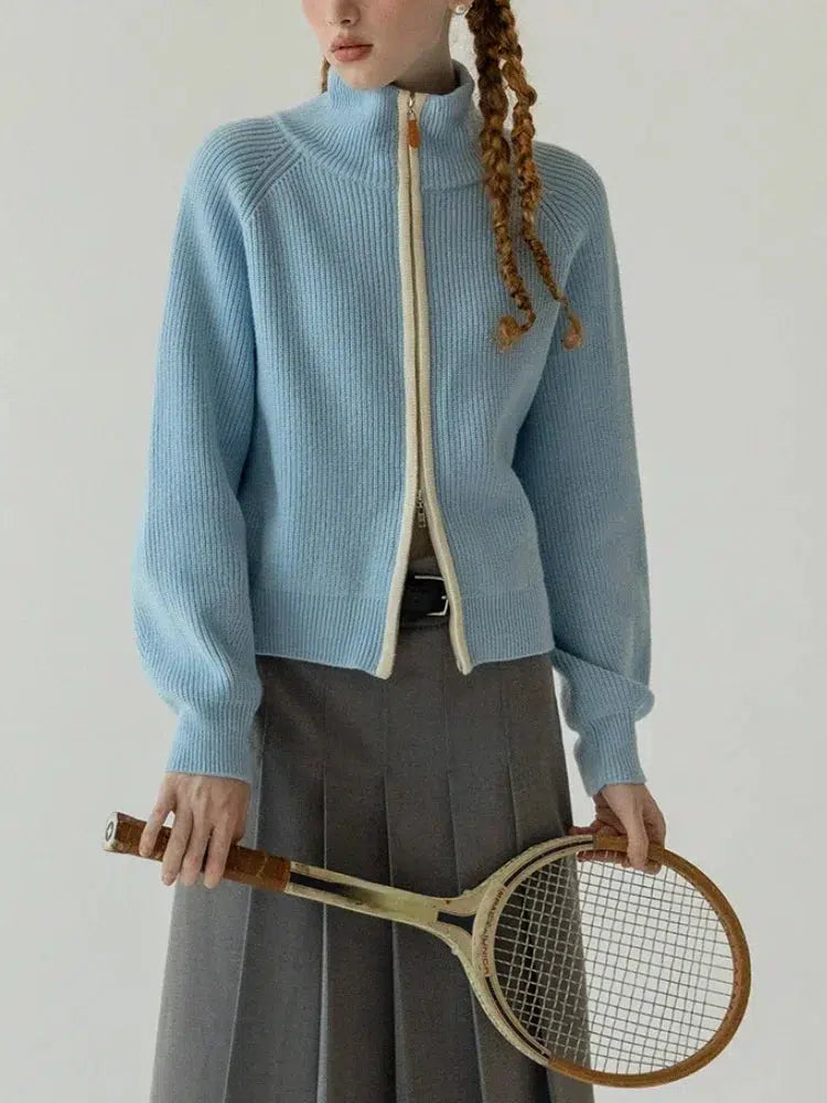 Amazing Deals Ribbed Double Zip-Up Cardigan