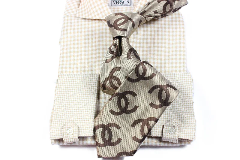 Spread Collar | Beige Check | French Cuff Shirt