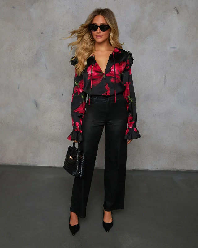 Take Action Falling For You Floral Print Satin Blouse