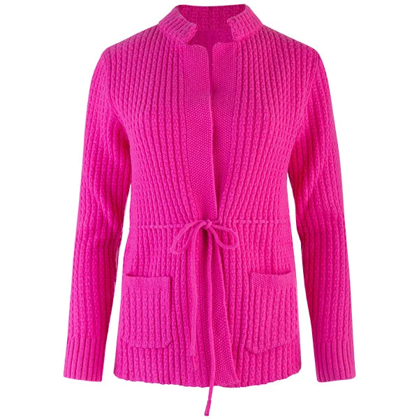 Final Clearance Drawstring Waist Cardigan in Fuchsia