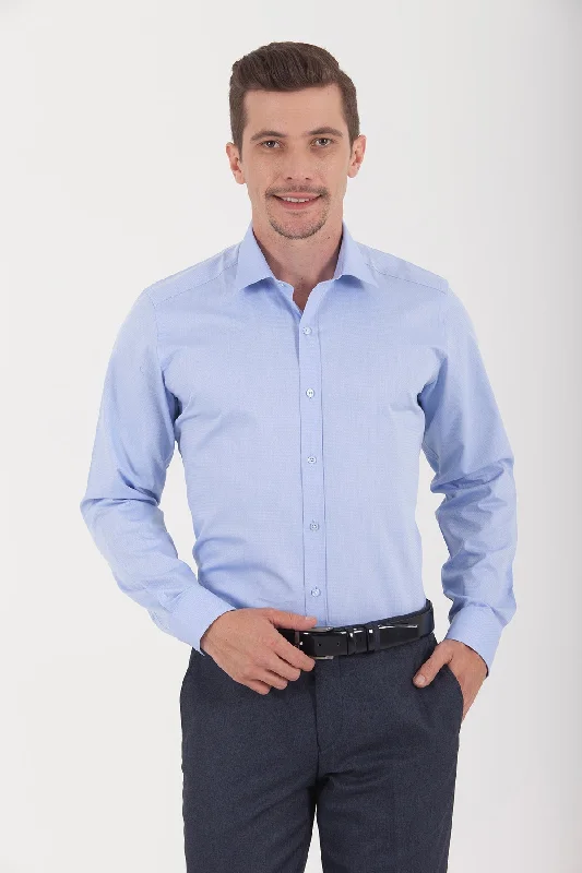 Regular Fit Long Sleeve 100% Cotton Blue Dress Shirt