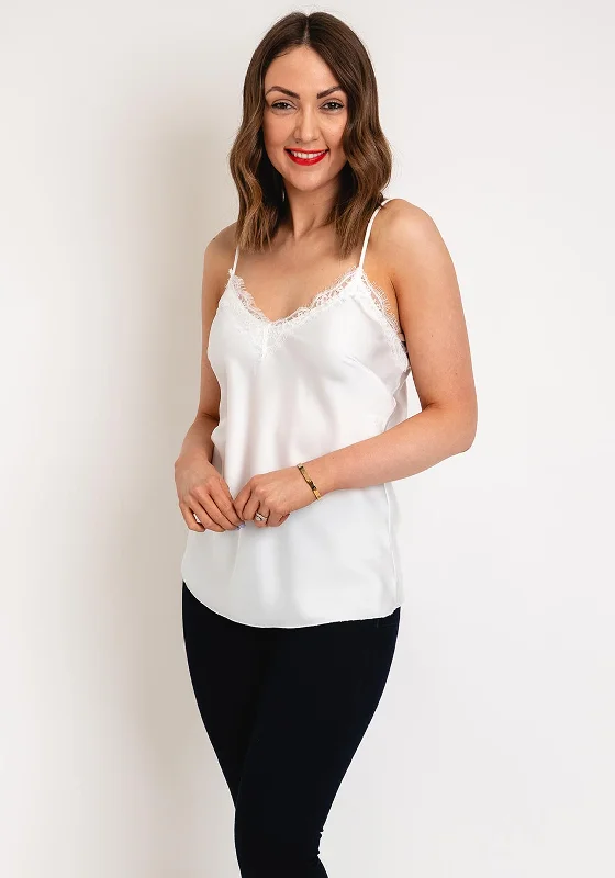 Limited Quantity Serafina Collection One Size Satin Lace Cami Top, White