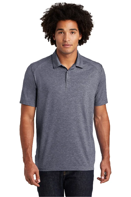 Sport-Tek Mens Moisture Wicking Short Sleeve Polo Shirt - Heather True Navy Blue