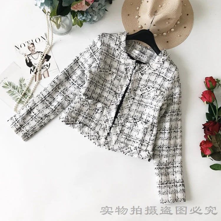 Mega Sale Small fragrant clothes tweed coat women's versatile slim top fashion short  1646