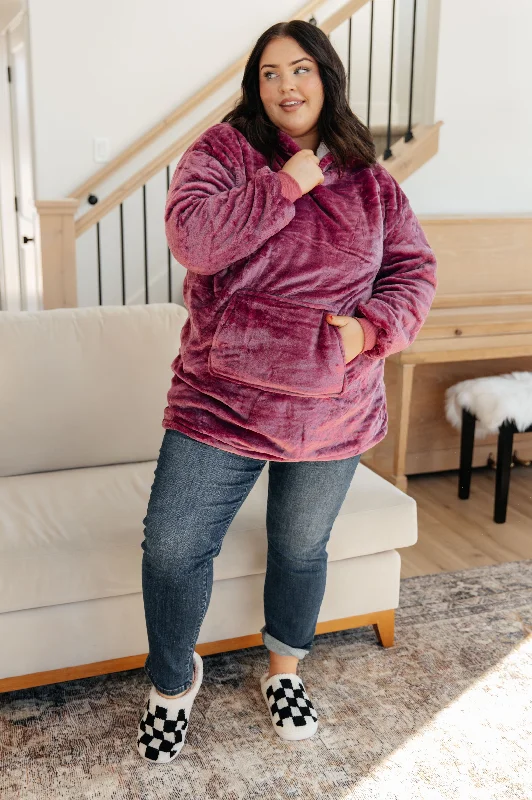 Stock Up Oversized Velour Blanket Hoodie in Purple