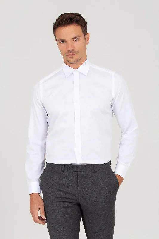 Slim Fit 100% Cotton White Dress Shirt