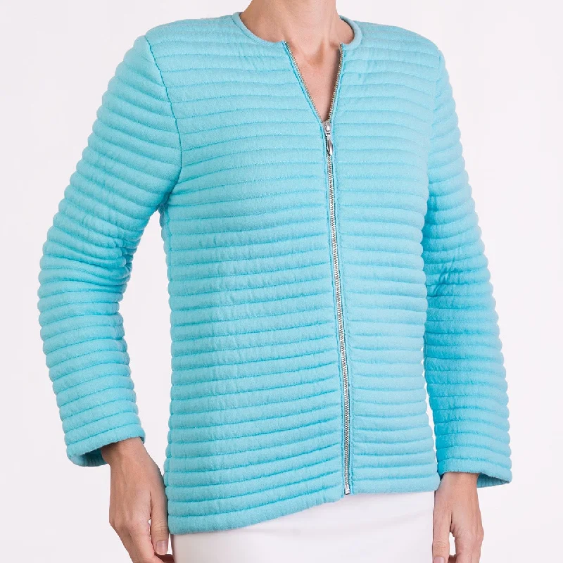 Best Seller Knitted Zip Bomber Jacket in Turquoise