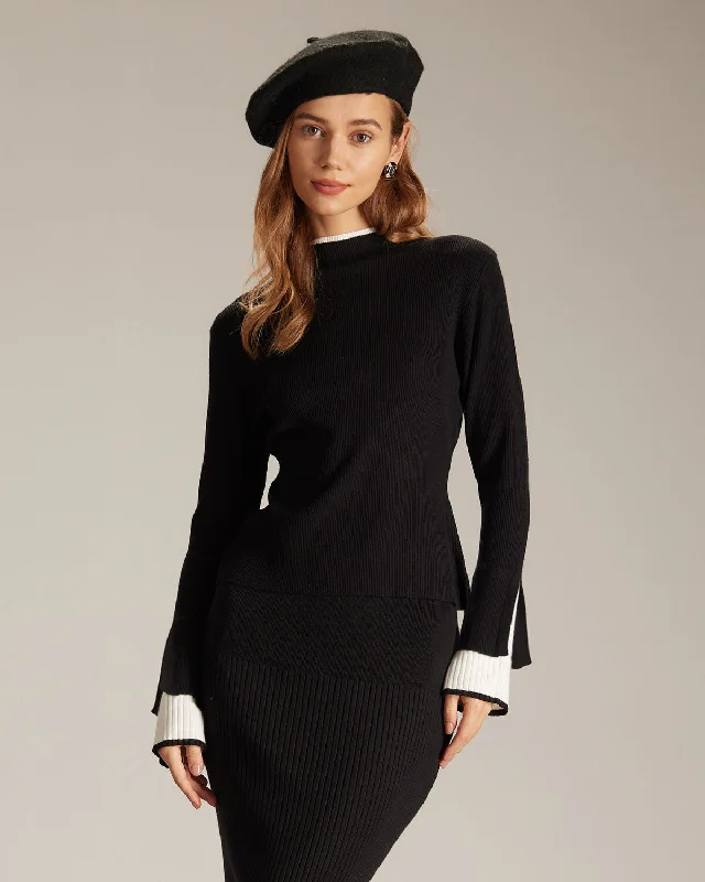 Value Deals The Black Mock Neck Colorblock Trim Knit Top