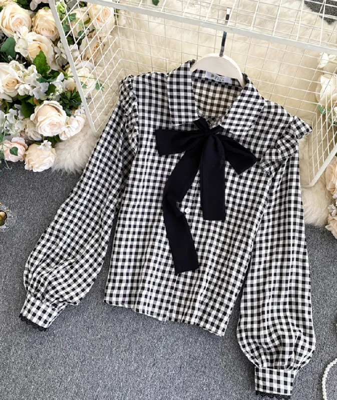 The Best Prices Cute black plaid top  372