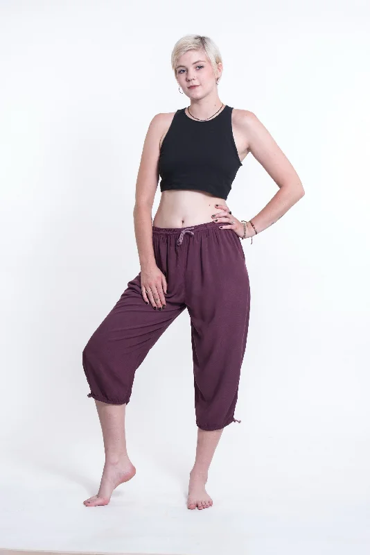 The Best Deal Womens Solid Color Drawstring Cropped Pants in Dark Purple