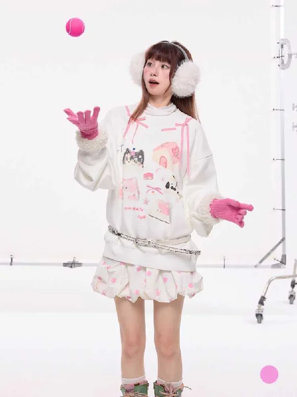 Weekend Offers That Thrill Cat Illustration Oversize Sweatshirt [S0000010425]