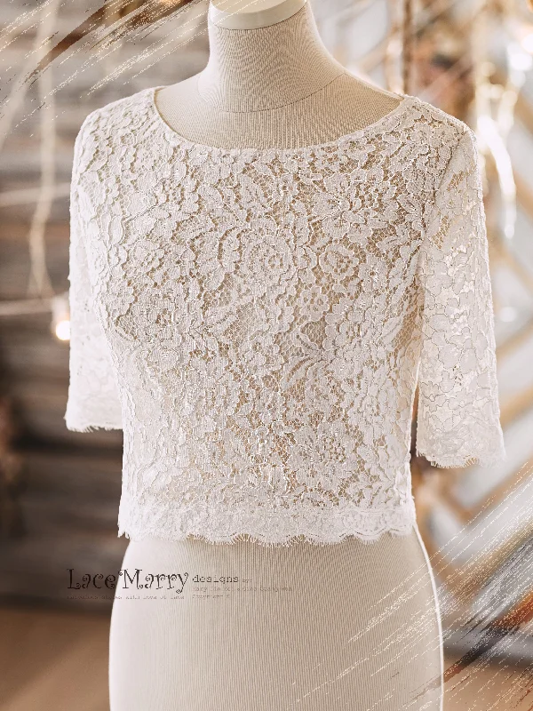 Super Sale LYSSA #3 / Loose Cut Lace Bridal Bolero with Sleeves
