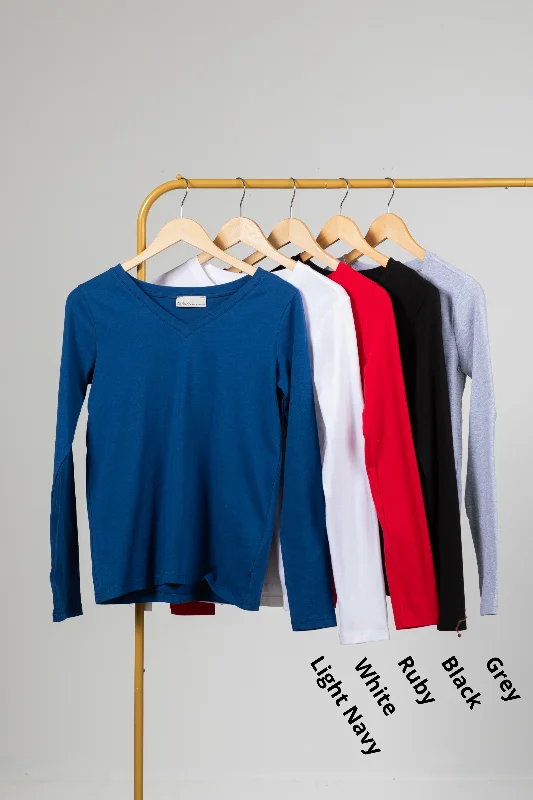 Unbeatable Prices Cotton V-Neck Long Sleeve Knit Top