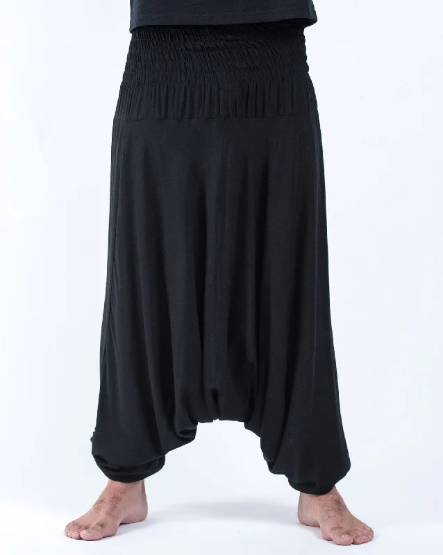 Act Fast Unisex Solid Color Drop Crotch Drop Crotch Jumpsuit Harem Pants in Black